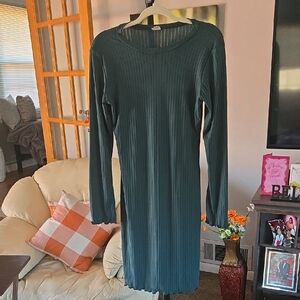 Acting Pro Teal Long Sleeve Ribbed Dress